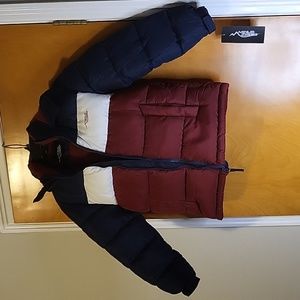 Boys Blue / White / Burgundy Coat With Hood